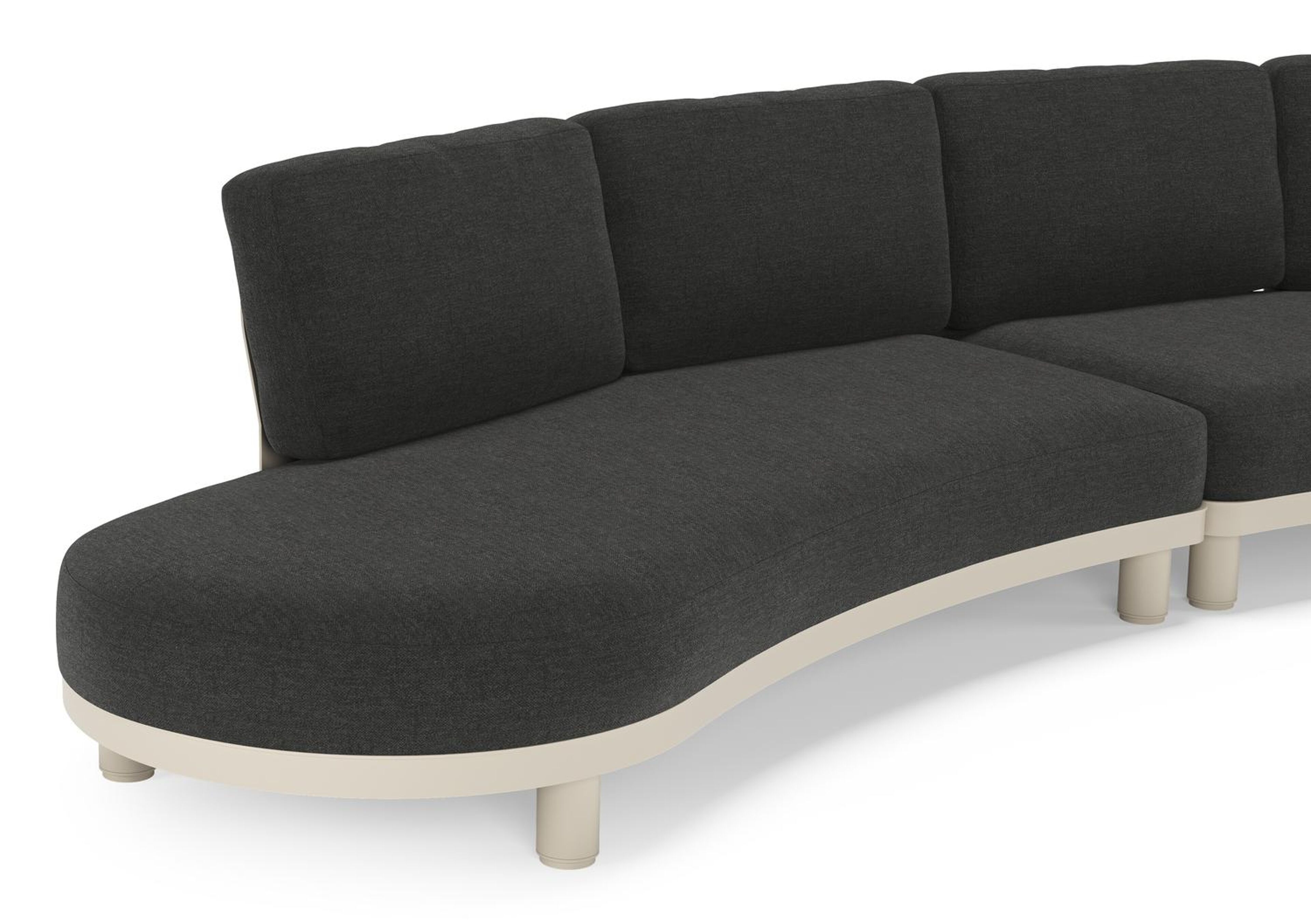 Donato loungehoek in beige aluminium met all weather sunbrella® luxe Chartres Sooty kussen