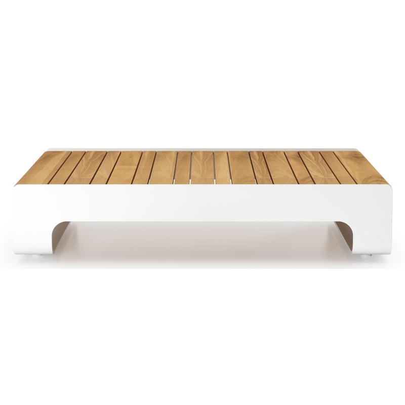 Atessa loungetafel in wit aluminium en naturel teak - L 117,5 x B 70 x H 30 cm