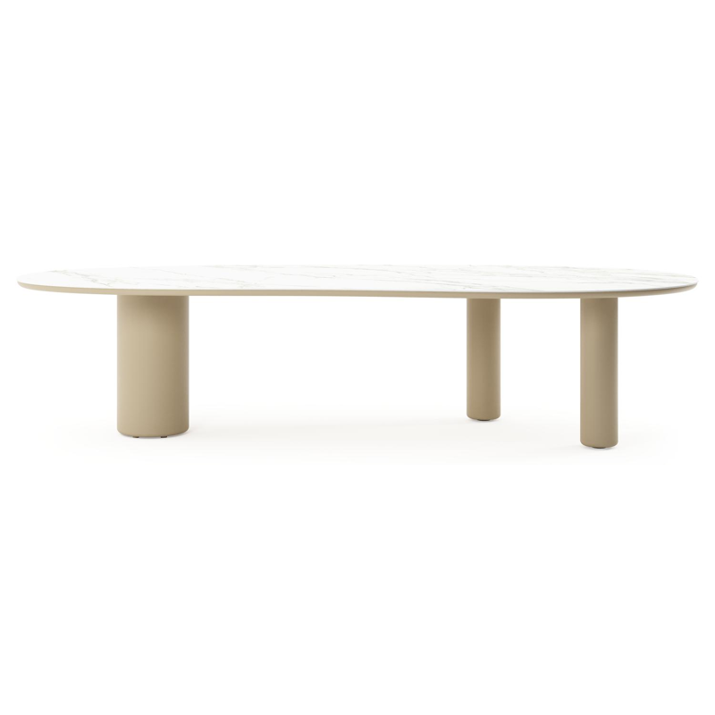 Amico tuintafel organisch in beige aluminium en volkeramiek Calacatta - L 320 x B 145 x H 74 cm