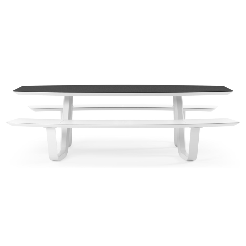 Table de pique-nique Forno forme de bateau forme de bateau en aluminium blanc et céramique pleine Nero Black - Lg. 240 x Lrg. 181 x Haut. 72 cm