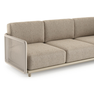 Organo loungebank in beige aluminium en beige verticaal geweven luxe vlakke rope met bora jungle all weather Cosytica kussen