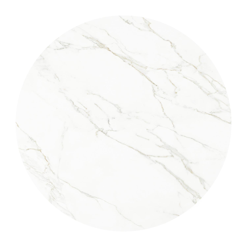 Table de jardin Donato en aluminium blanc et céramique pleine calacatta - Dia. 148 x H 75 cm