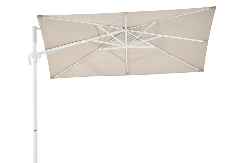 Avola zweefparasol met tiltfunctie in wit aluminium met natte graumel chalk all weather sunbrella® premium parasoldoek - L1 200 x L2 300 cm (zonder voet)