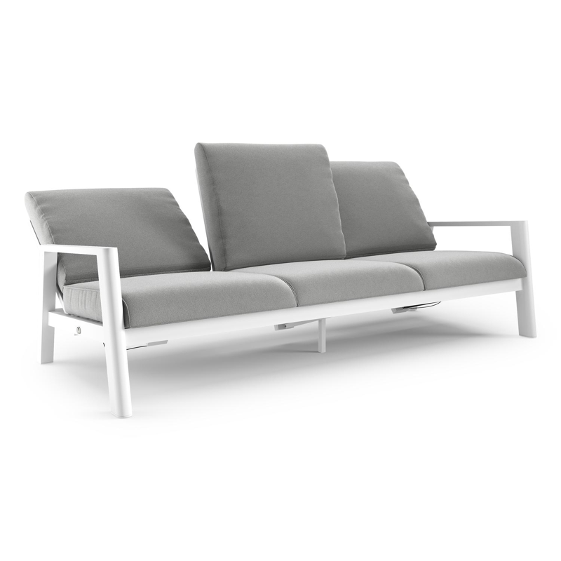 Canapé de jardin Cirello en aluminium blanc et coussins en all weather sunbrella® luxe savane grey