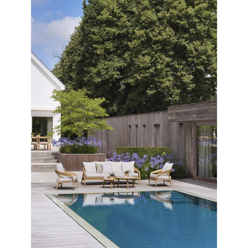 Lacrima loungeset in teak met lopi marble all weather Sunbrella® luxe kussen