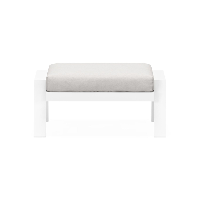 Set van 2 Veneto poefs in wit aluminium met natte graumel chalk all weather sunbrella® premium kussen