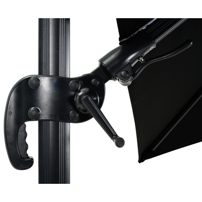 Avola zweefparasol met tiltfunctie in zwart aluminium met zwart all weather sunbrella® premium parasoldoek - L1: 300 x L2: 300 cm (met voet)
