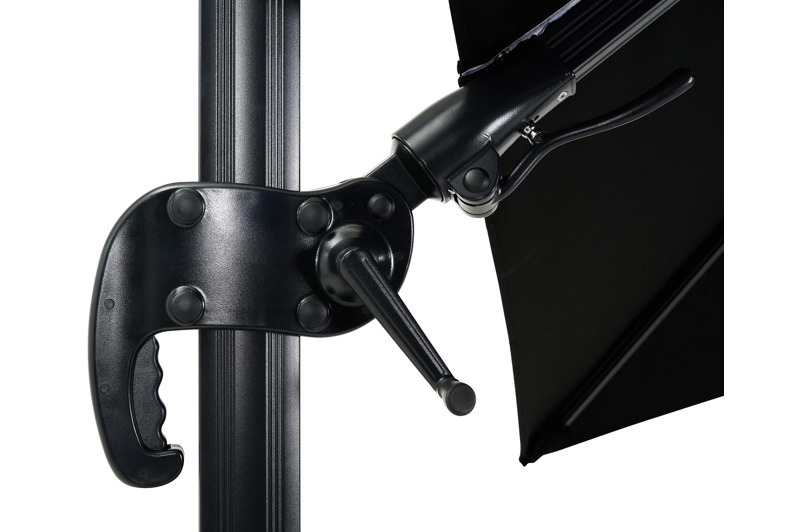 Avola zweefparasol met tiltfunctie in zwart aluminium met zwart all weather sunbrella® premium parasoldoek - L1: 300 x L2: 300 cm (met voet)