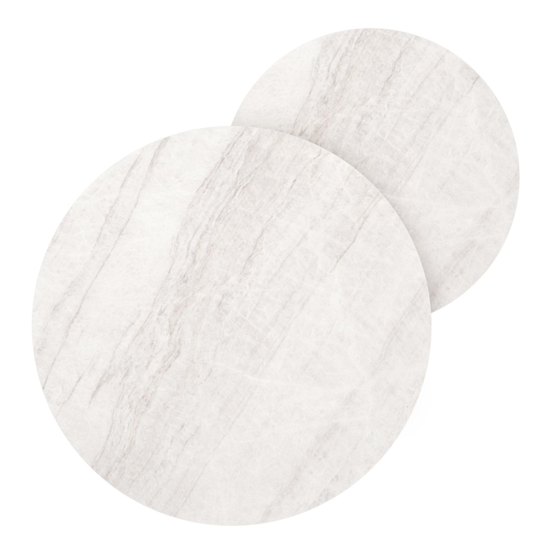 Lacrima set van 2 loungetafels rond in wit aluminium en volkeramiek Taj Mahal - Dia. 85 x H 35 cm