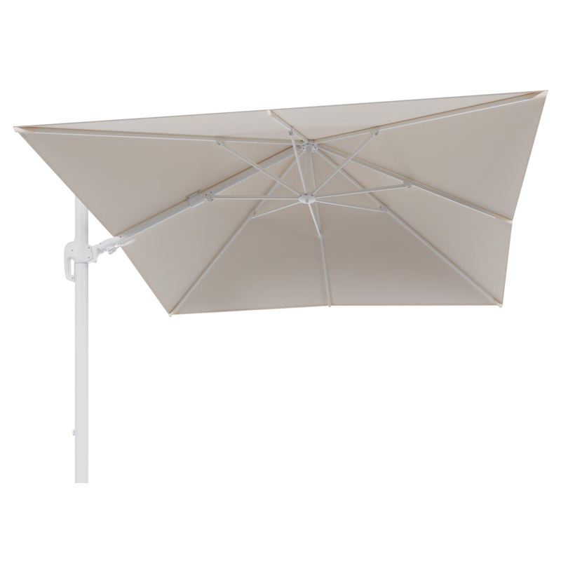 Rufina zweefparasol tiltfunctie in wit aluminium en parasoldoek in All Weather Sunbrella® Luxe Natte Linen Chalk - L1 300 x L2 300 cm (zonder voet) (zonder voet)