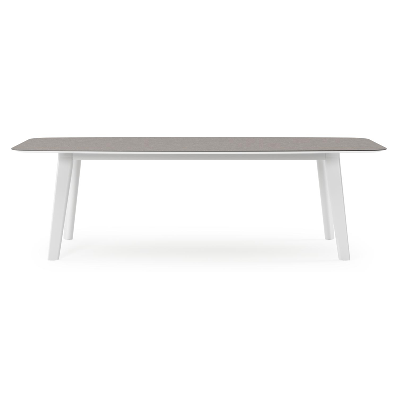 Table de jardin Lacrima forme de bateau en aluminium blanc et céramique pleine Wulong - Lg. 255 x Lrg. 115 x Haut. 73 cm