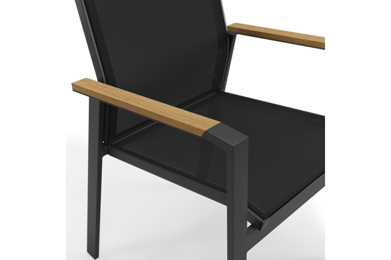 Bahia tuinstoel in zwart aluminium en zwart textilene en polywood armleuning
