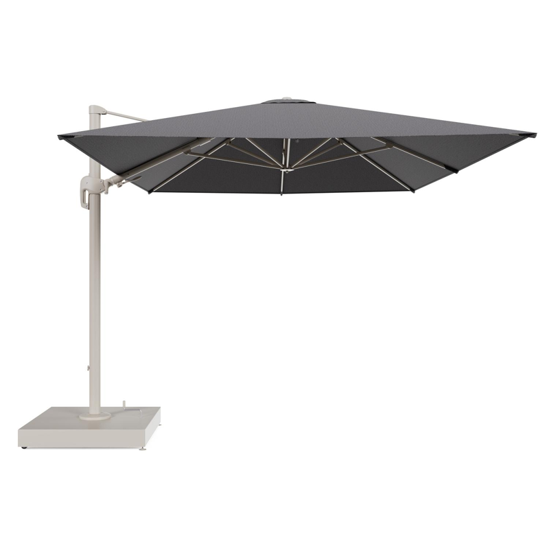 Rufina zweefparasol met tiltfunctie in beige aluminium en Firenze Tunder All Weather Solica parasoldoek - L1 400 x L2 300 cm met parasolvoet Minore 260 kg met wielen