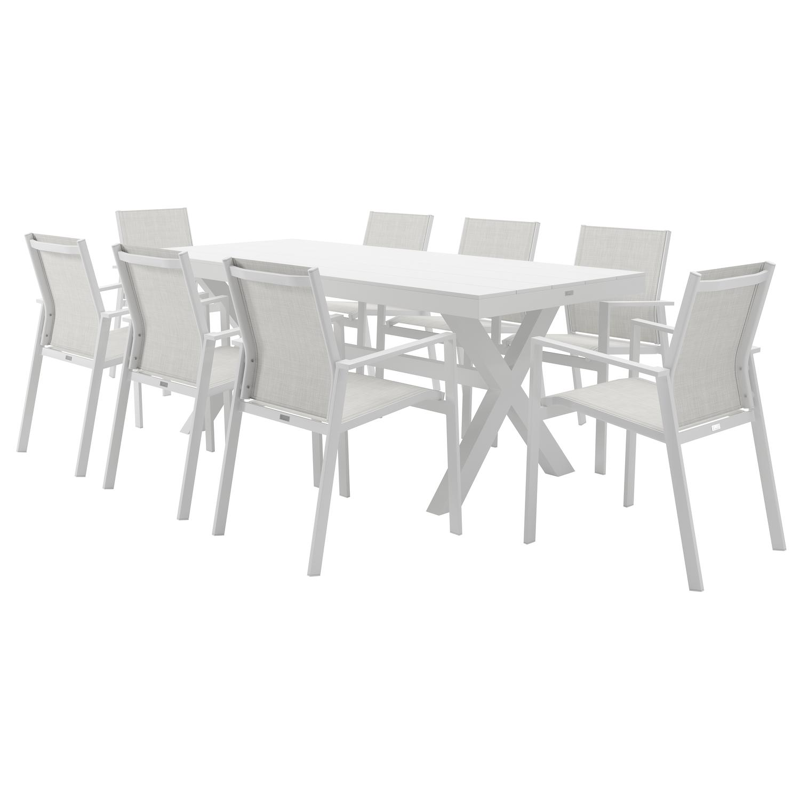 Bahia tuinset in wit aluminium met 8 stapelbare Bahia tuinstoelen