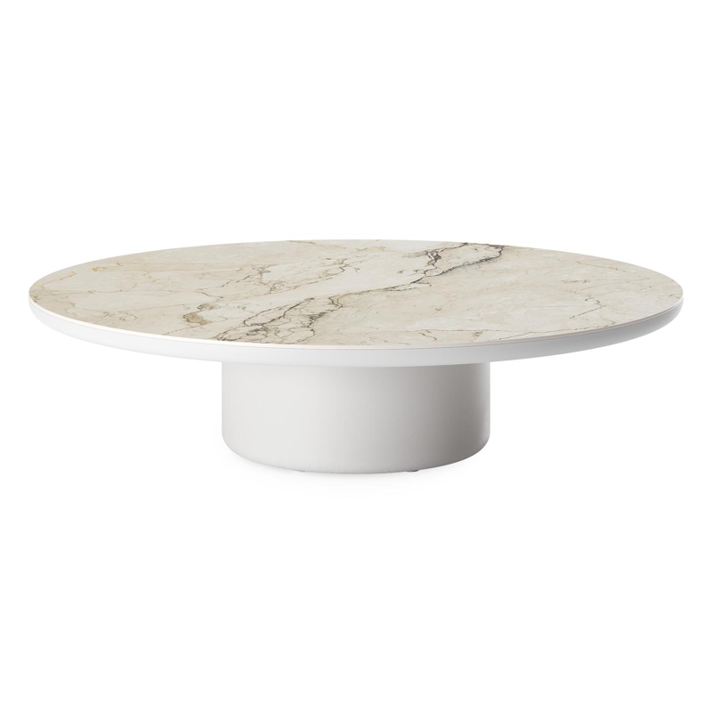 Amico loungetafel rond in wit aluminium en volkeramiek Colorado Dunes - Dia. 110 x H 28 cm