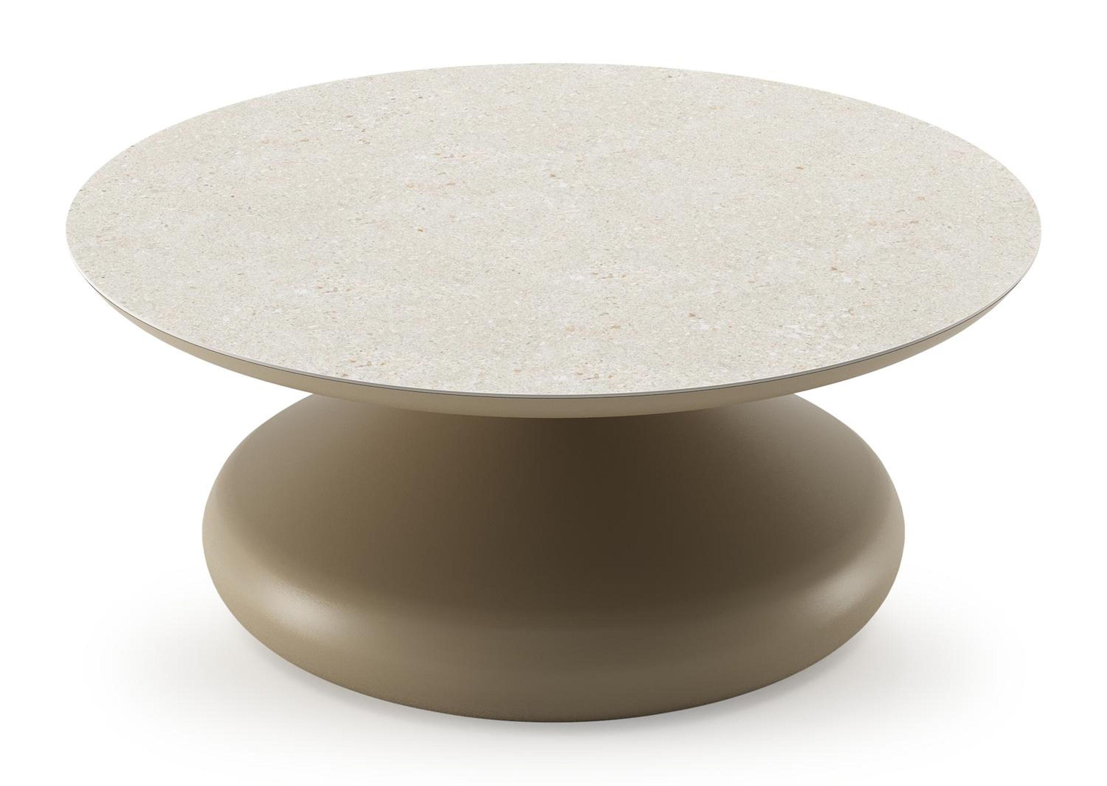 Table de basse Bomero ronde en aluminium beige et céramique pleine Shilin - Diam. 84 x Haut. 32.2 cm