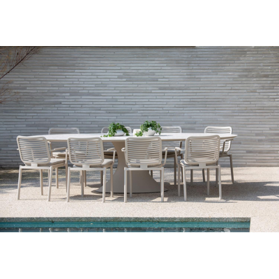 Table de jardin Fano ovale en aluminium beige et céramique pleine Retrostone Lg. 180 x Lrg. 110 x Haut. 75 cm