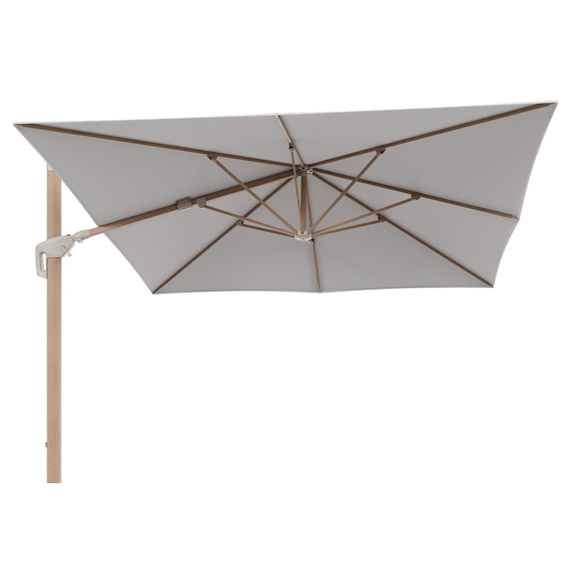 Minore zweefparasol met tiltfunctie in houtlook aluminium en Ego Eggshell All Weather Solica parasoldoek - L1 350 x L2 350 cm (zonder voet) (zonder voet)