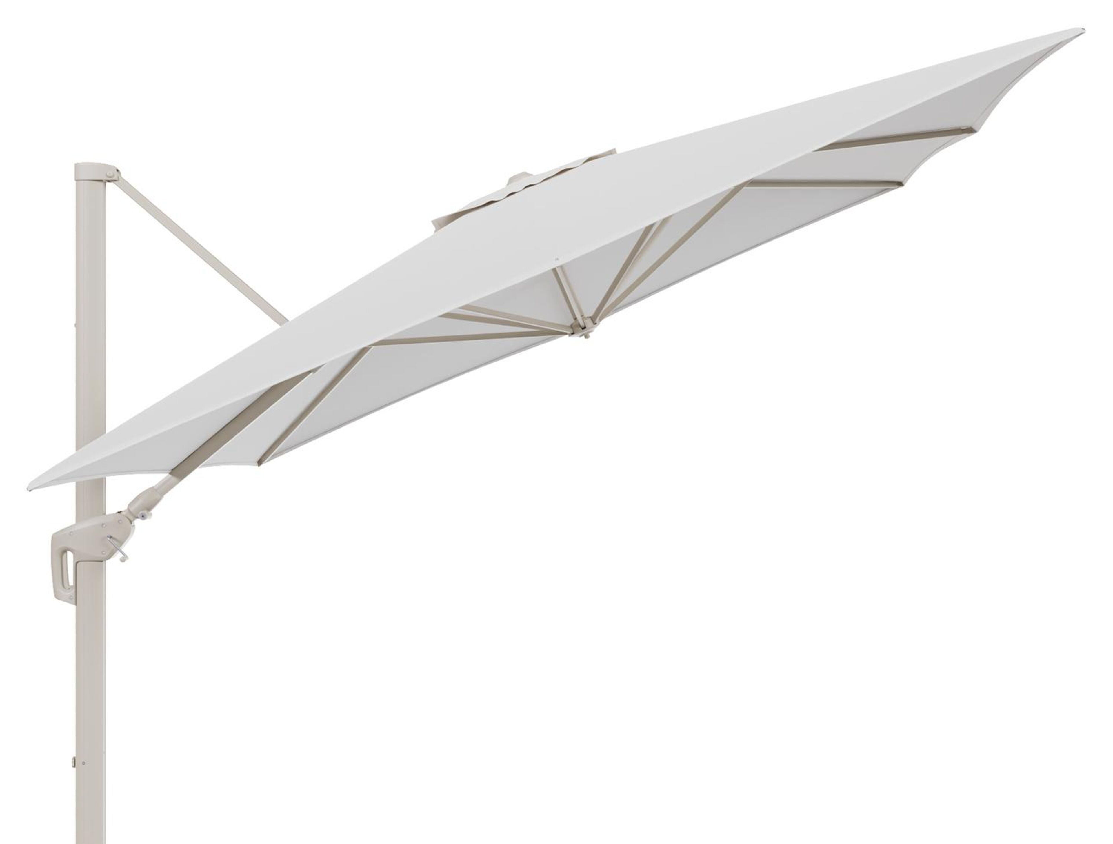 Parasol pendant Minore avec fonction tilt en aluminium beige et toile de parasol All Weather Solica Soul Optik - Lg.1 350 x Lg.2 350 cm (sans pied de parasol