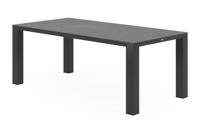 Nano tuintafel in zwart aluminium en volkeramiek pierre bleue - L 200 x B 100 x H 76 cm