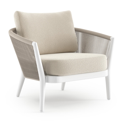 Orso loungestoel in wit aluminium en beige verticaal geweven ronde rope met Althea Off White all weather cosytica kussen