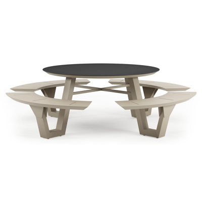 Rondino picknicktafel rond in beige aluminium en volkeramiek Nero Black - Dia. 148 x H 71.5 cm