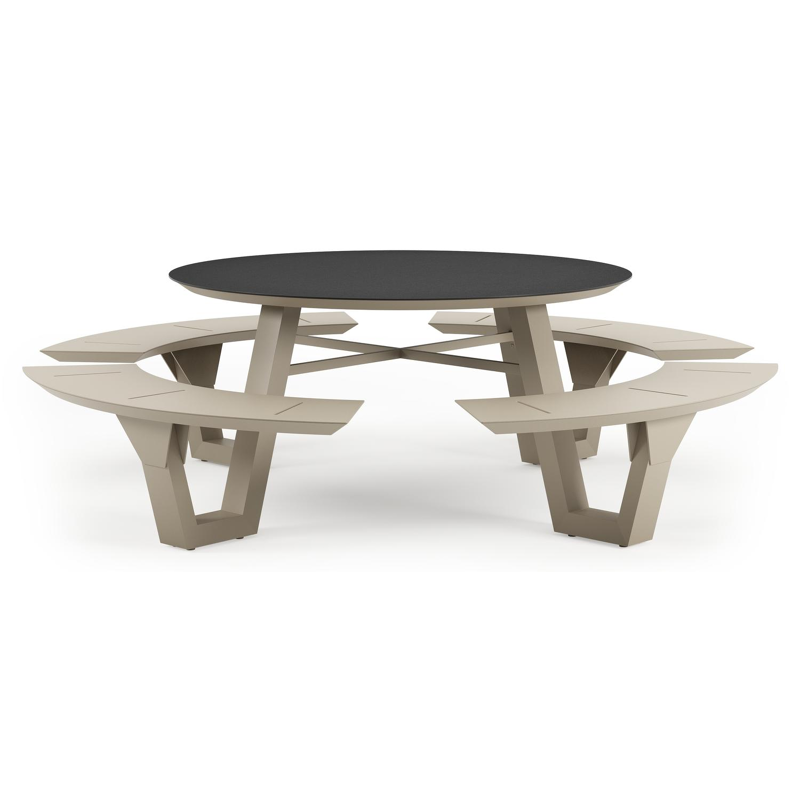 Rondino picknicktafel rond in beige aluminium en volkeramiek Nero Black - Dia. 148 x H 71.5 cm