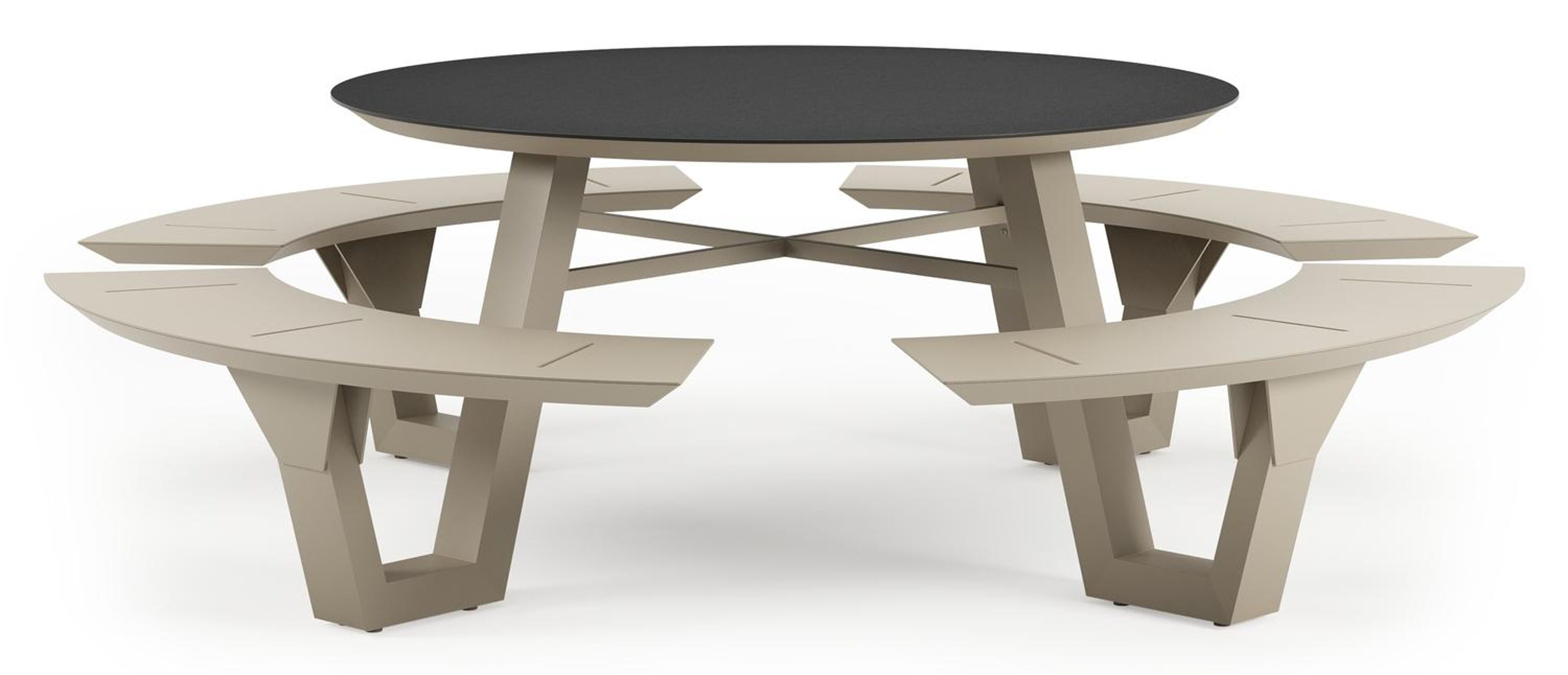 Rondino picknicktafel rond in beige aluminium en volkeramiek Nero Black - Dia. 236 x - Dia. 236 x H 72 cm