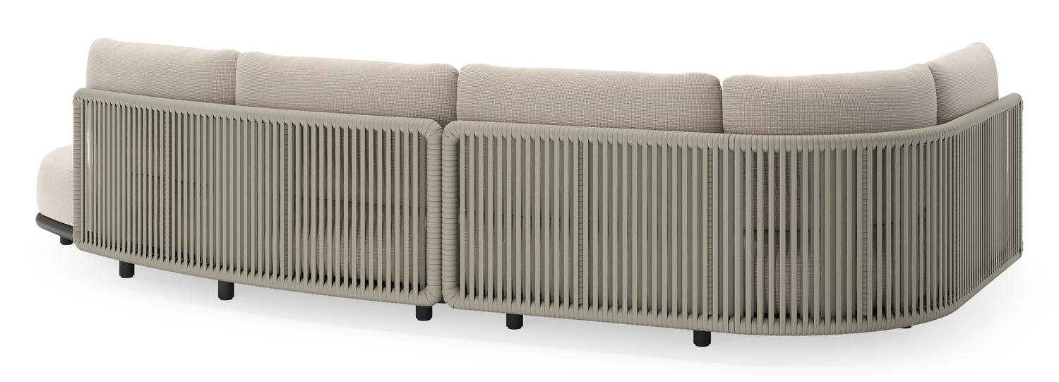 Lomano loungehoek in zwart aluminium en beige verticaal geweven luxe vlakke rope met Slow Farafra all weather sunbrella® luxe