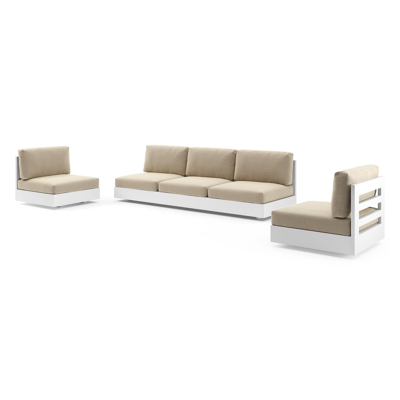 Salon de jardin Como en aluminium blanc et coussins en all weather cosytica althea camel