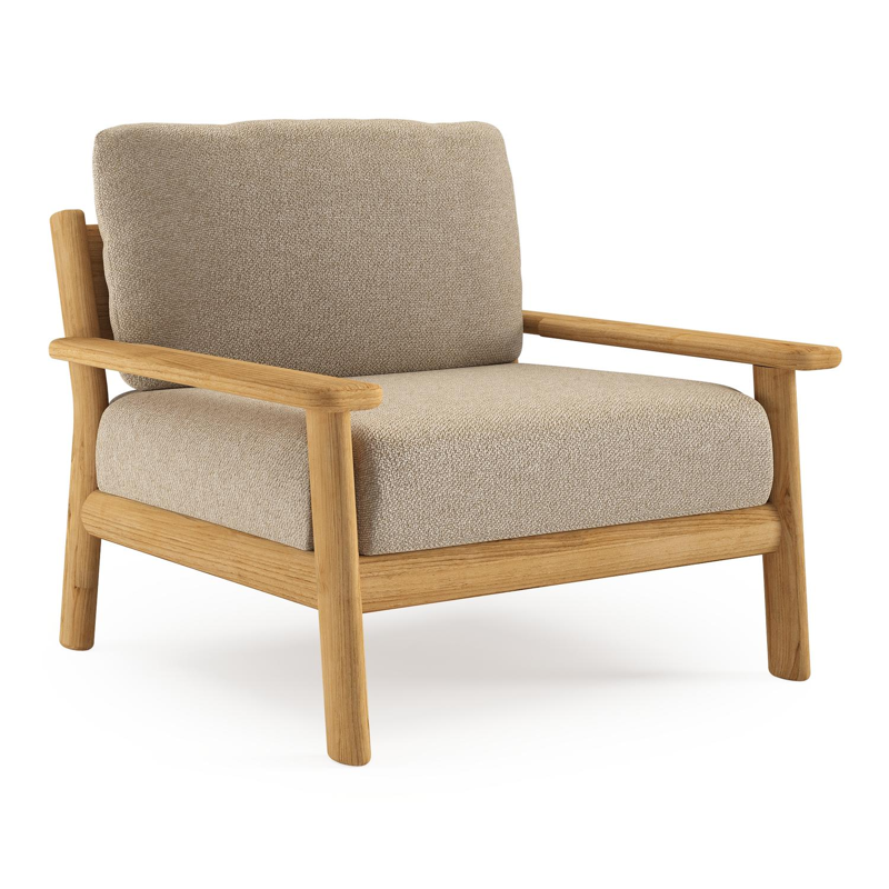 Amaro loungestoel in teak met madagascar oak all weather cosytica kussen