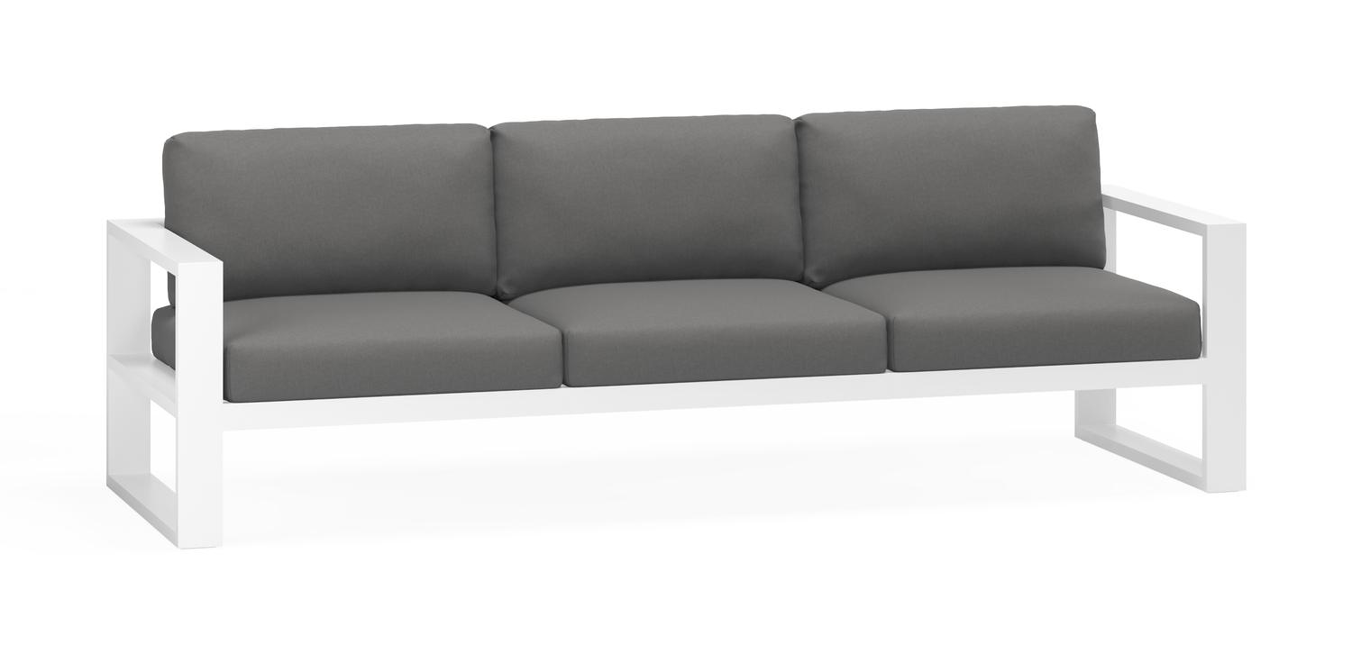 Verato loungebank 3-zit in wit aluminium met natte charcoal chine all weather sunbrella® luxe kussen