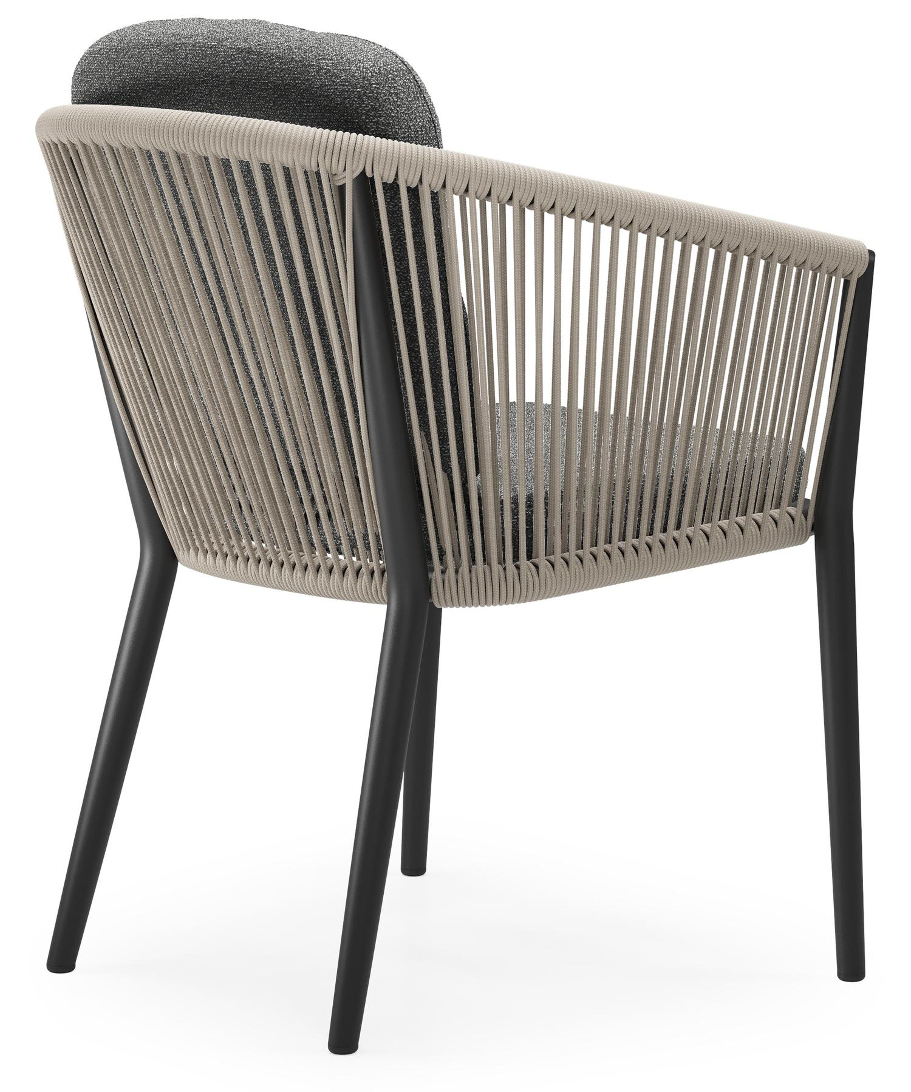 Orso tuinstoel in zwart aluminium en beige verticaal geweven ronde rope met luxe zitkussen in All Weather Cosytica Catania Black