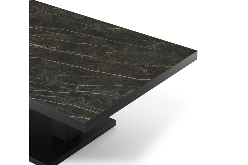 Cirello Pop up loungetafel in zwart aluminium en zwart volkeramiek - L 140 x B 80 x H 71,6 cm