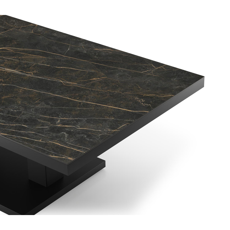 Cirello Pop up loungetafel in zwart aluminium en zwart volkeramiek - L 140 x B 80 x H 71,6 cm