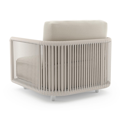 Organo loungestoel 1-zit in wit aluminium en beige verticaal geweven luxe vlakke rope met lopi marble all weather sunbrella® luxe kussen