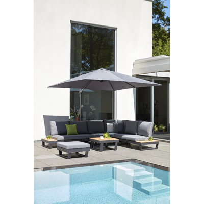 Modica lounge poef in zwart aluminium met grijs textilene kussen