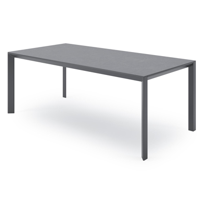 Malito tuintafel in zwart aluminium en volkeramiek pierre bleue - L 200 x B 100 x H 75,5 cm