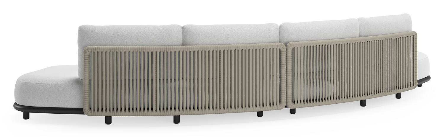 Lomano loungebank in zwart aluminium en beige verticaal geweven luxe vlakke rope met Ego Birch all weather solica