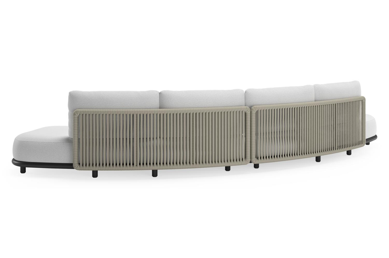 Lomano loungebank in zwart aluminium en beige verticaal geweven luxe vlakke rope met Ego Birch all weather solica