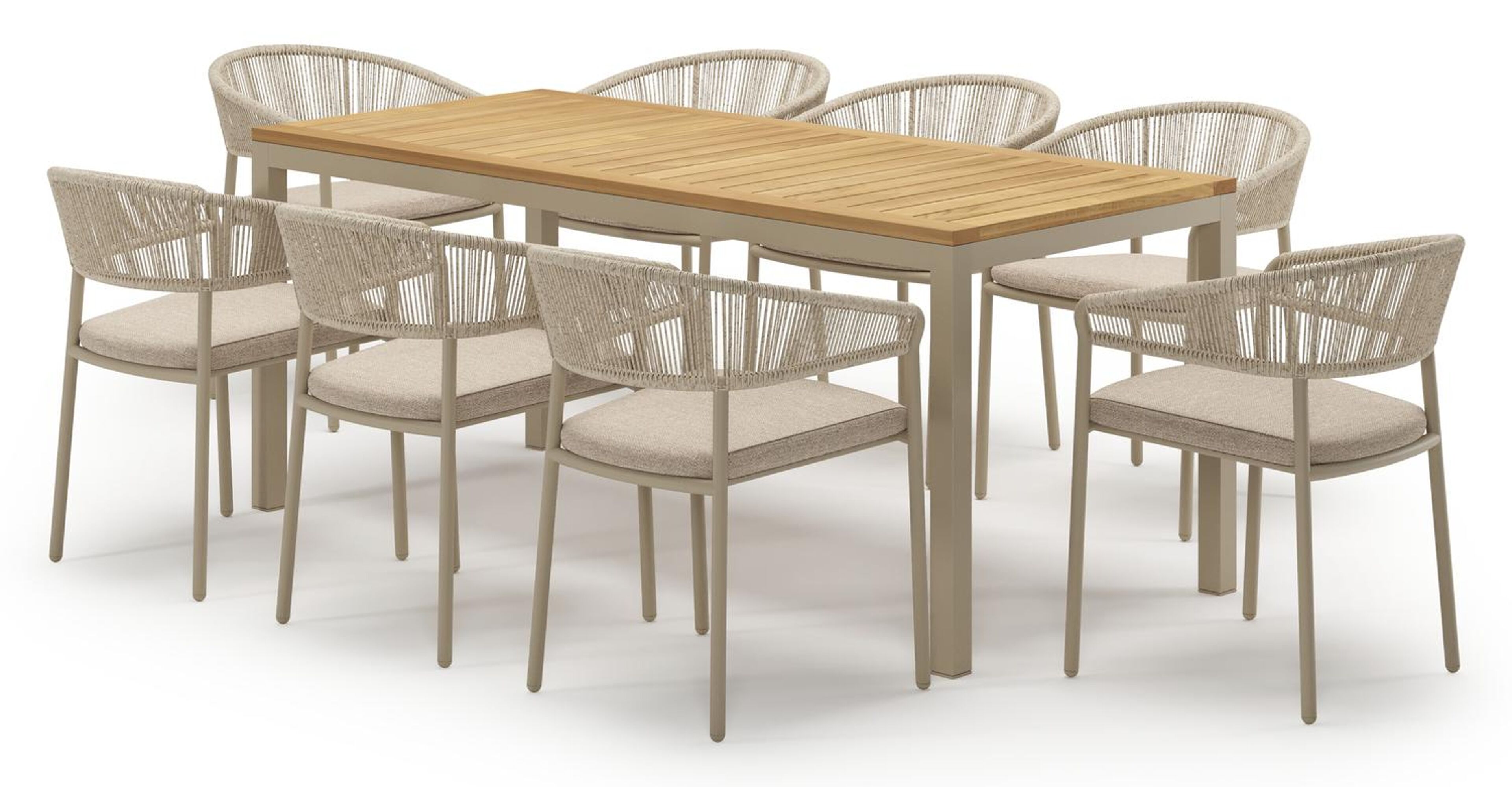 Ensemble de jardin Feltro en aluminium beige et teck avec 8 chaises de jardin empilable Zamora