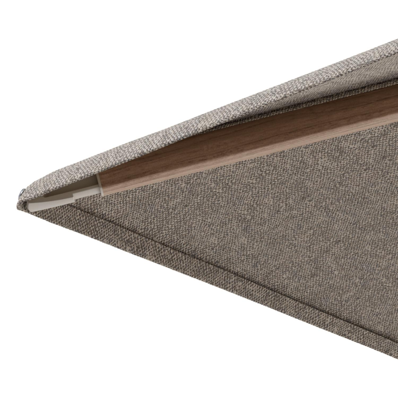 Parasol pendant Minore tilt en aluminium aspect de bois et toile All Weather Sunbrella® Luxe Chartres Pewter - Lg.1: 280 x Lg.2: 370 cm avec pied de parasol Minore 260 kg avec roulettes