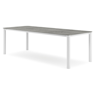 Orso tuintafel rechthoekig afgerond in wit aluminium en volkeramiek Aspen Grey - L 240 x B 100 x H 73.5 cm