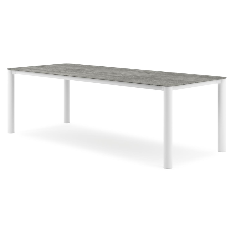 Orso tuintafel rechthoekig afgerond in wit aluminium en volkeramiek Aspen Grey - L 240 x B 100 x H 73.5 cm