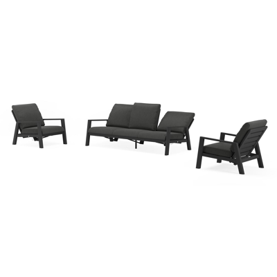 Cirello loungeset in zwart aluminium met chartres sooty all weather sunbrella® luxe kussens