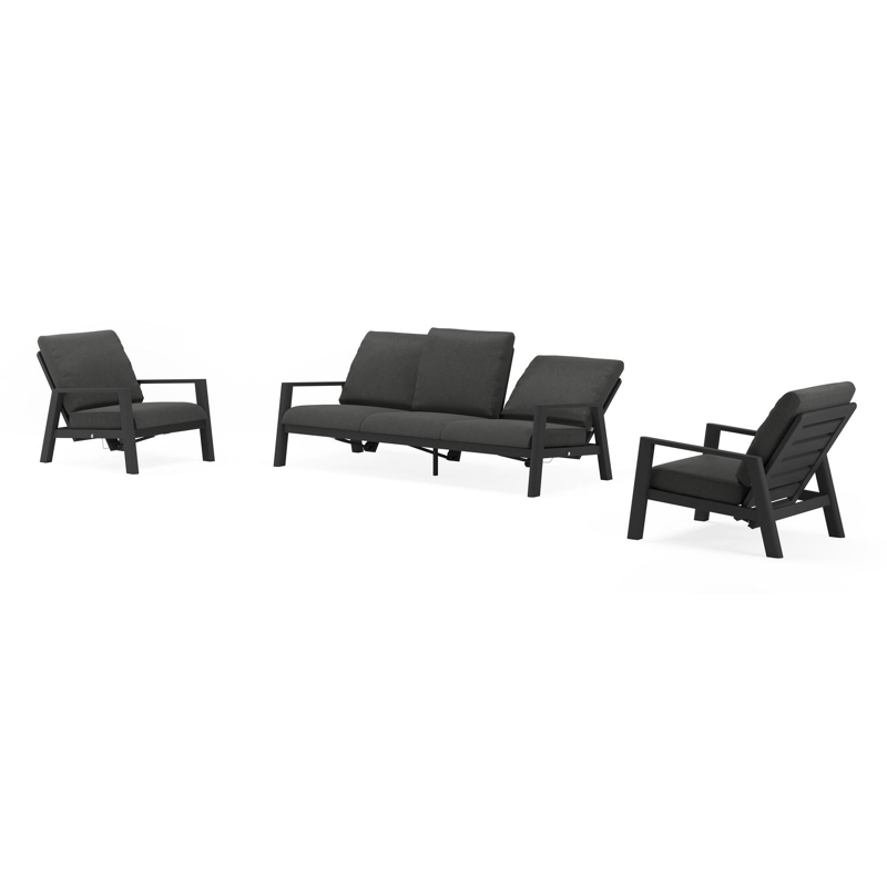 Cirello loungeset in zwart aluminium met chartres sooty all weather sunbrella® luxe kussens