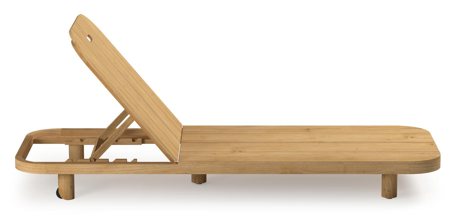 Chaise longue réglable Donato en teck avec All Weather Sunbrella® luxe chartres pewter coussin