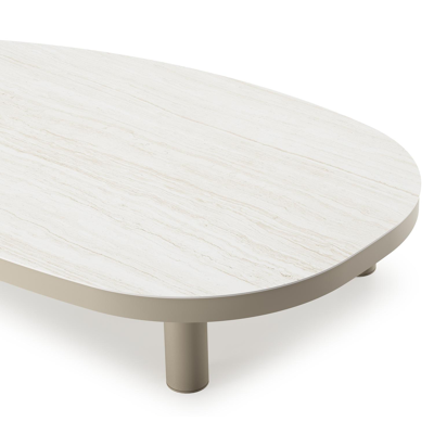 Donato loungetafel organisch in beige aluminium en volkeramiek Calista - L 151 x B 90 x H 24.5 cm