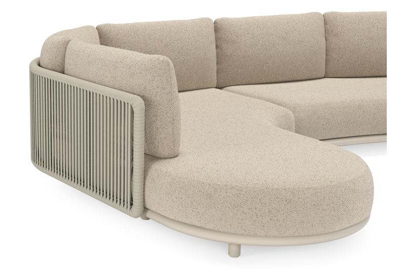 Lomano loungehoek in beige aluminium en beige verticaal geweven luxe vlakke rope met Bora Desert all weather cosytica