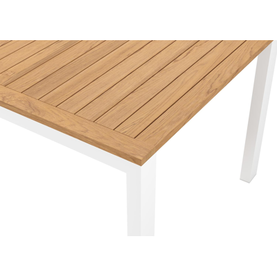 Trente tuinset in wit aluminium en naturel teak tafelblad met 8 Rivo tuinstoelen